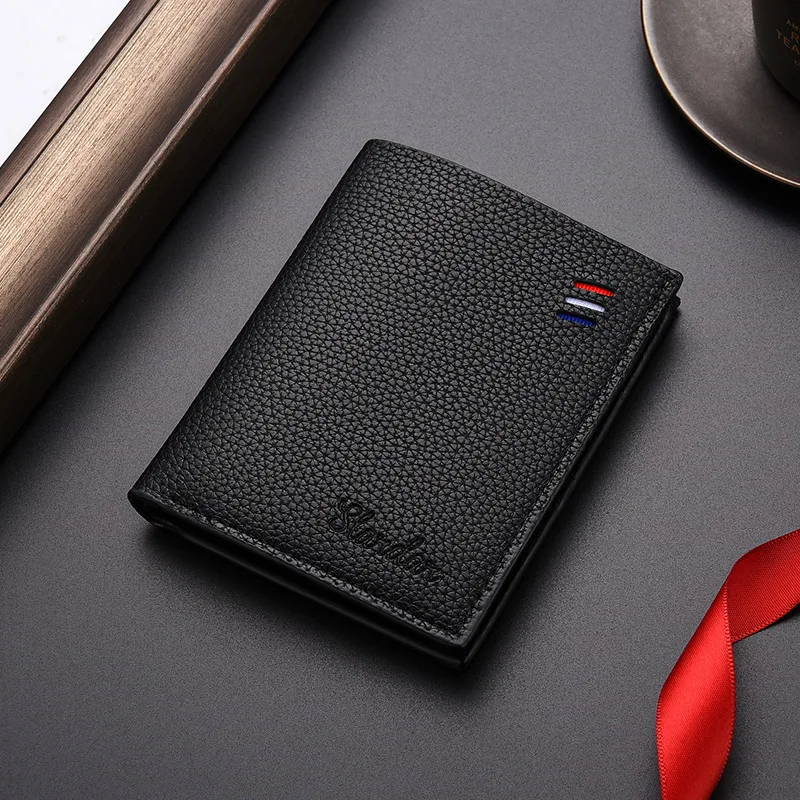 محفظة رجالي قصيرة أفقية رفيعة للغاية بسحاب للأعمال