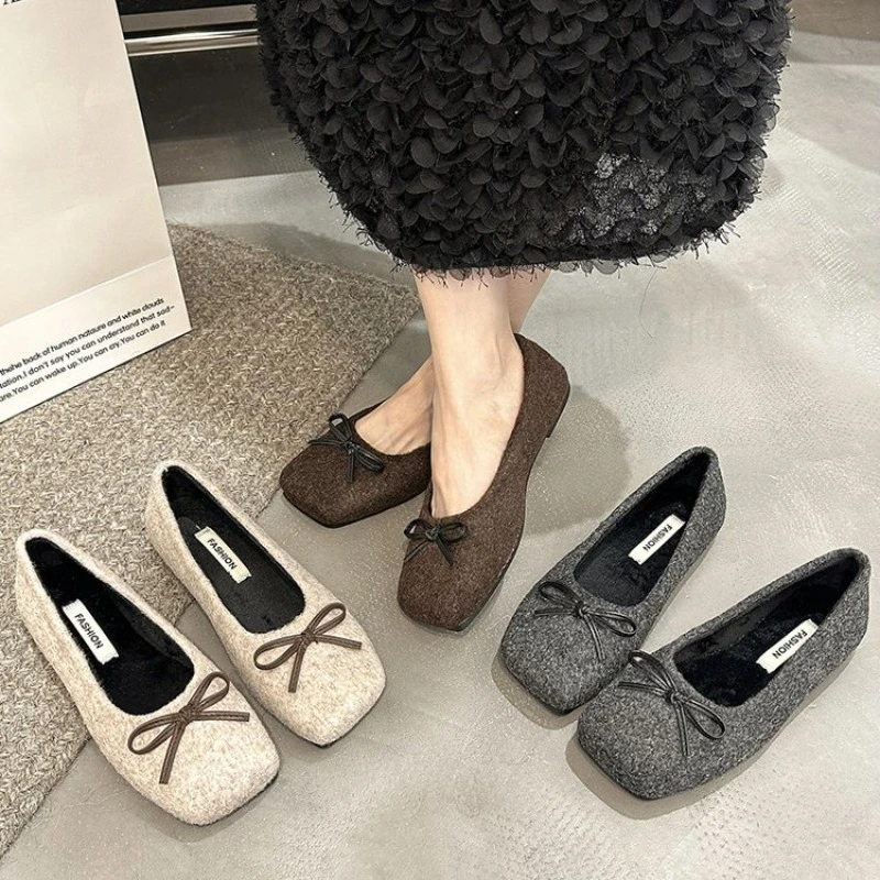 Suede Square Toe Bow Single Shoes Women Early Spring New Gentle Late Evening Wind Mary Jane
