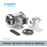 G-Penny 4th Axis Kit With Tailstock Rotate Axis With Nema17 Stepper Motor 50/65mm CNC Dividing Head Rotation 4:1 for Mini Router