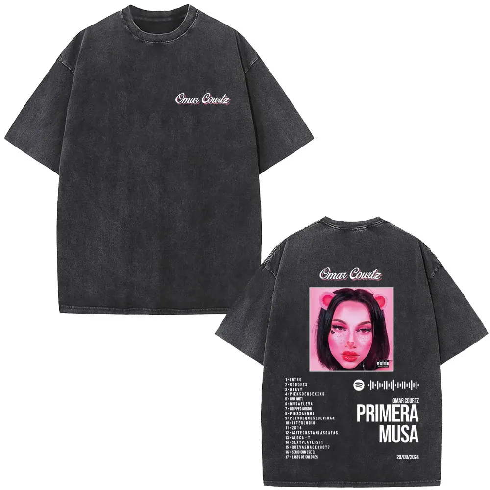 

Rapper Omar Courtz Primera Musa Music Album Cover Washed Vintage T Shirt Men Women Fashion Hip Hop Oversized Short Sleeve Tshirt