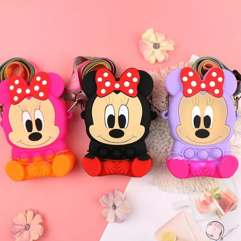 Disney's sweet Minnie children's new cute creative cartoon style one-shoulder cross-body silicone coin purse decompression toy