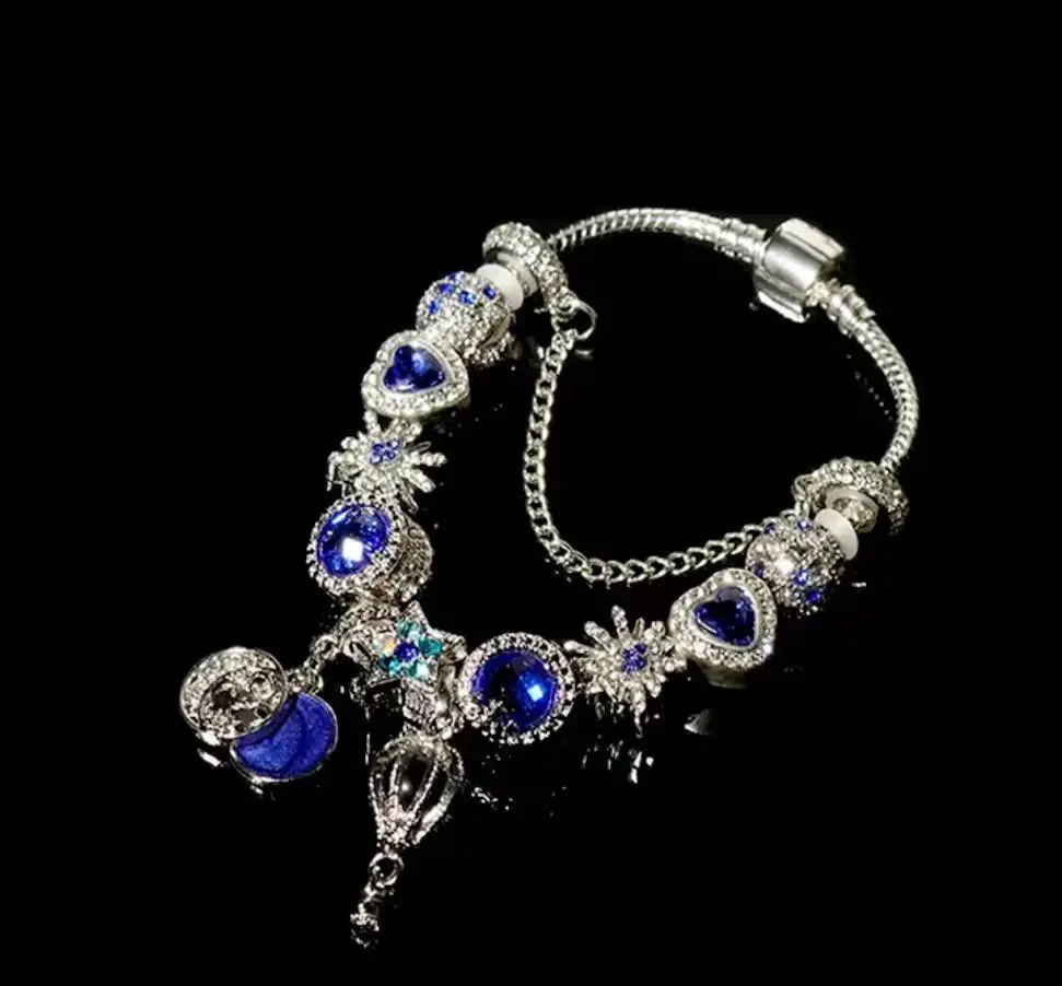 Yexcodes สร้อยข้อมือคริสตัล Hot Air บอลลูนสุภาพสตรีเครื่องประดับของขวัญ Silver Plated พู่ Moon Star สร้อยข้อมือลูกปัดผู้ชาย & ผู้หญิง