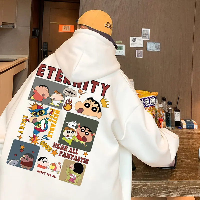 Anime Cartoon Crayon Shin-chan Men's Hoodie Loose Fitting Hoodie, Autumn and Winter Couple's Plus Size Pullover Jacket