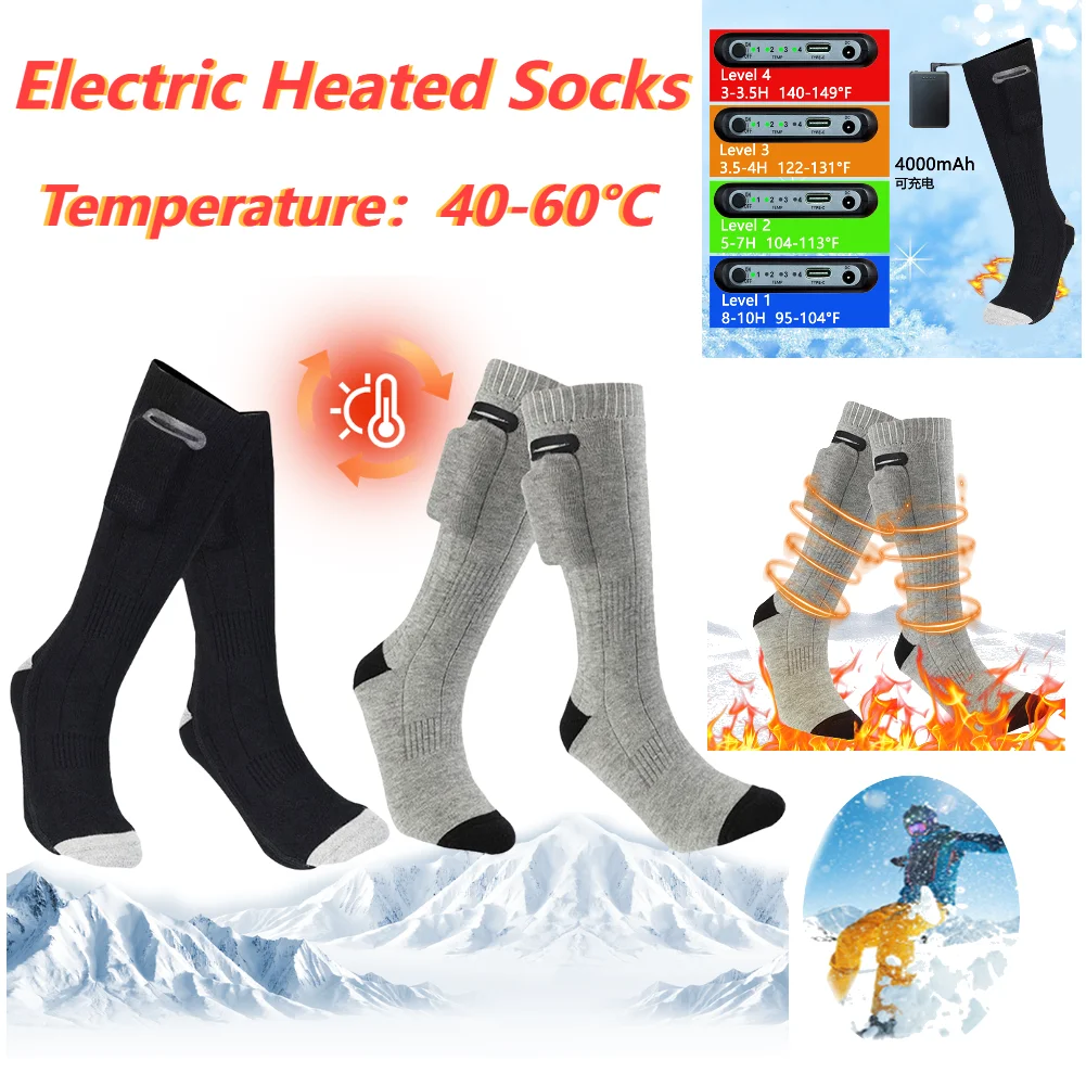 

1 Pair Anti-Cold Heated Socks Washable Outdoor Skiing Foot Warmer Electric Heating Socks Winter Thermal Thick Stocking Men Women