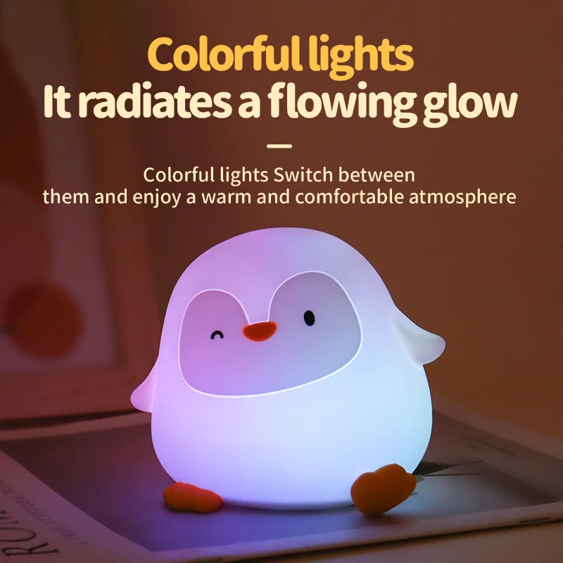 لطيف البطريق سيليكون LED ضوء الليل اللمس يعتم الموقت ضوء السرير غرفة الأطفال النوم الإضاءة الديكور هدية عيد ميلاد الطفل