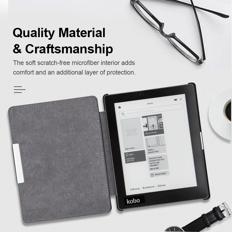 Für Kobo Aura N514 Smart Cover 6-Zoll-Ledertasche Displayschutzfolie Capa Ereader Auto Sleep Wake Up Magnetisches Ebook Hoesje Funda