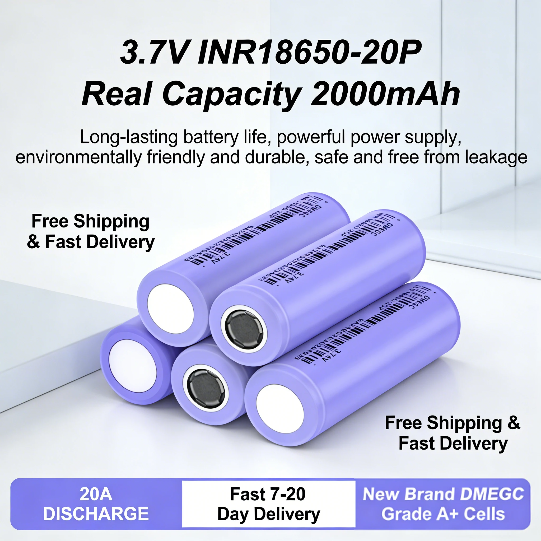 

18650 INR 3.7V 2000mAh 20A High Discharge Battery, 10C High Rate Lithium Ion Cell for FPV Drone, Drill & Vacuum Cleaner