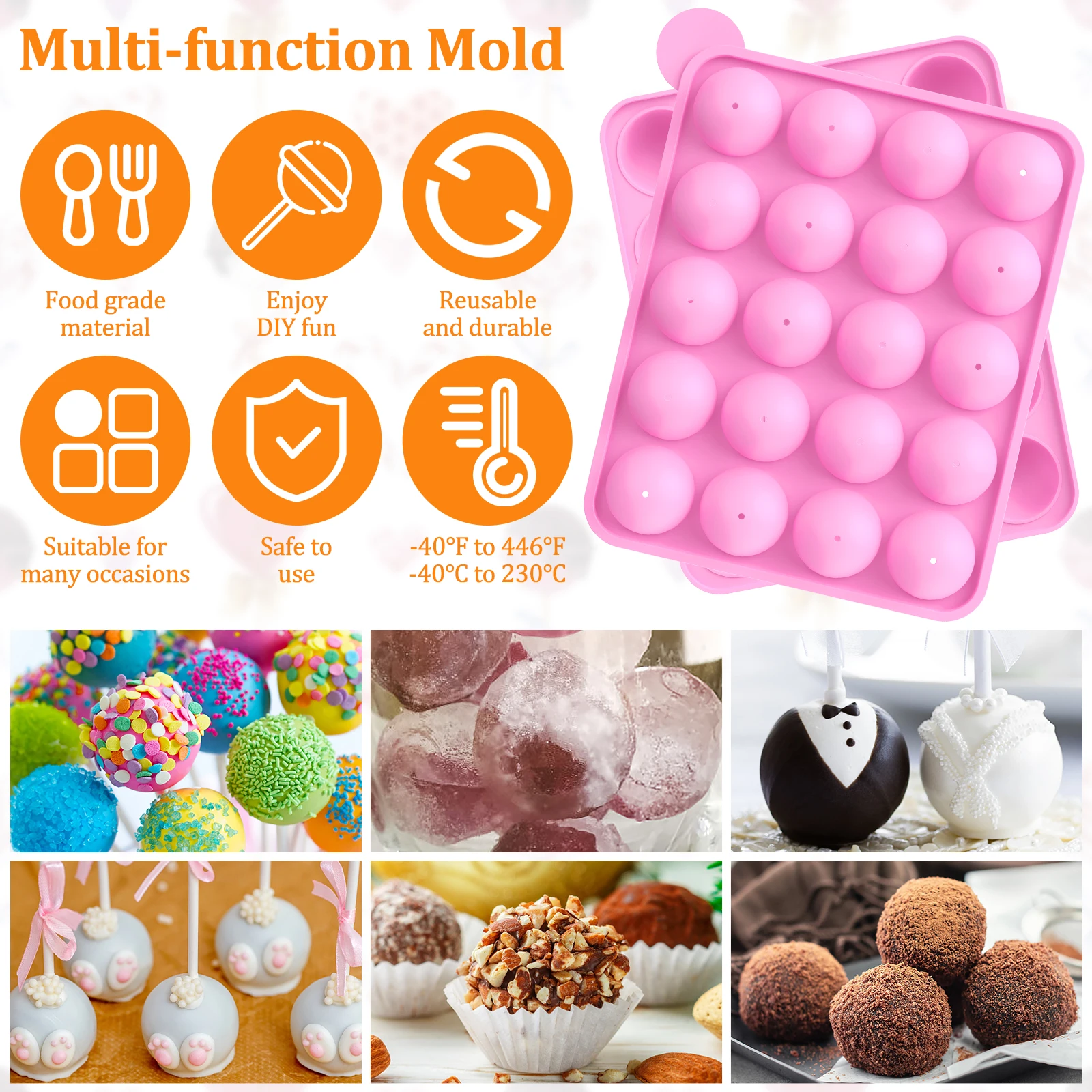 304Pcs Cake Pop Kit 20Hole Food Grade Silicone Lollipop Mold for Kids Homemade Cake Candy Chocolate Decoration Mold Dessert Tool