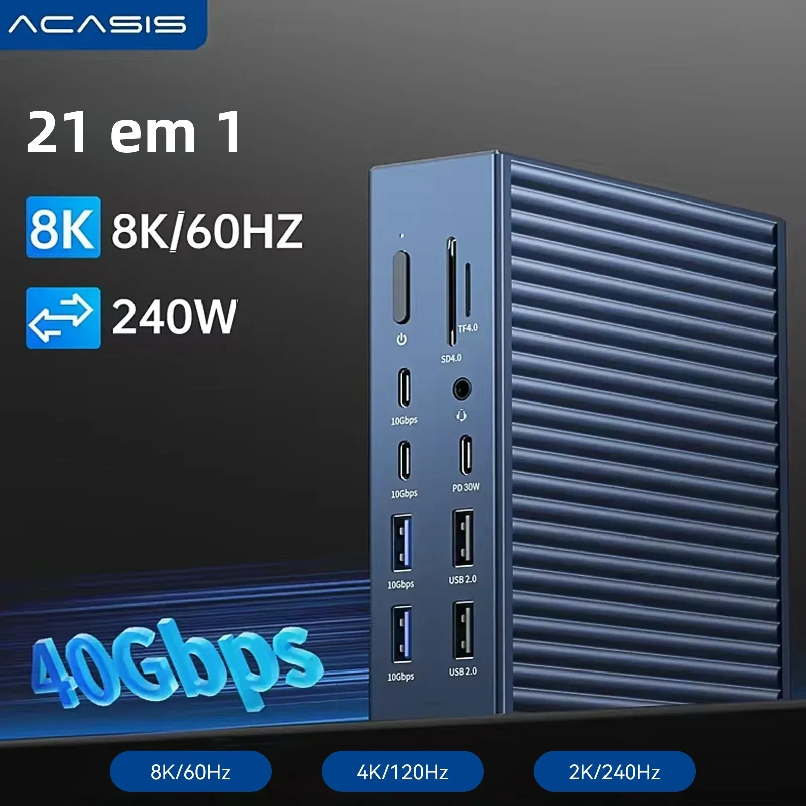 Hub Usb-C Acasis 40Gbps Thunderbolt 4 21-em-1 | Saída Máxima de 90W para Host 8K - imagem 1