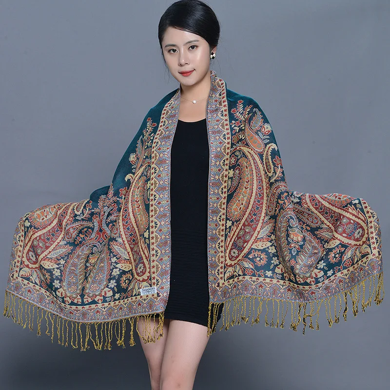 

Bohemian Style Paisley Jacquard Scarf Women Soft Long Shawls and Wraps Ladies Cashew Print Ethnic Shawl Sunshade Travel Scarves