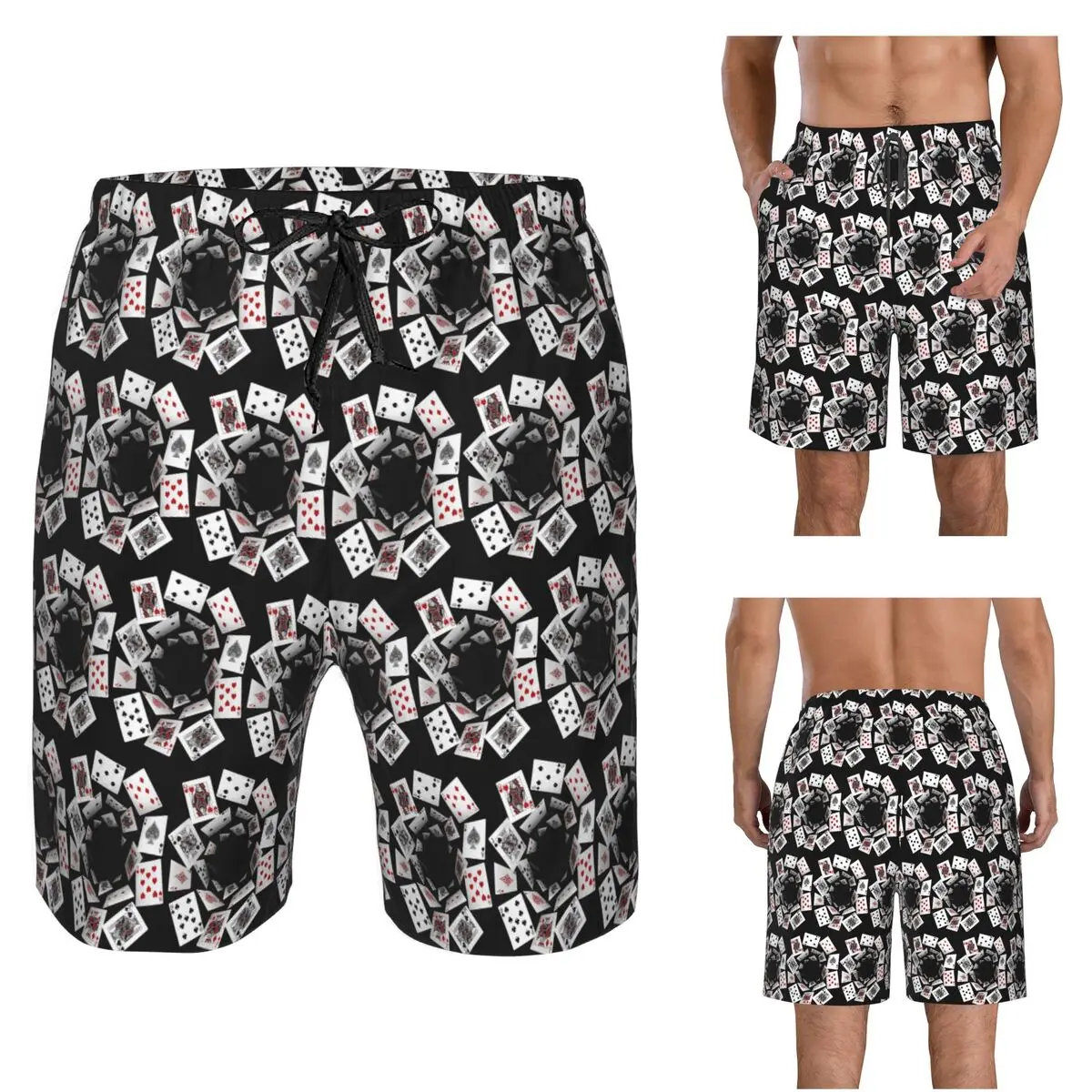 Falling Poker Card Trunks Beach Board Shorts Casual Quick Dry Swim Summer Men Pants