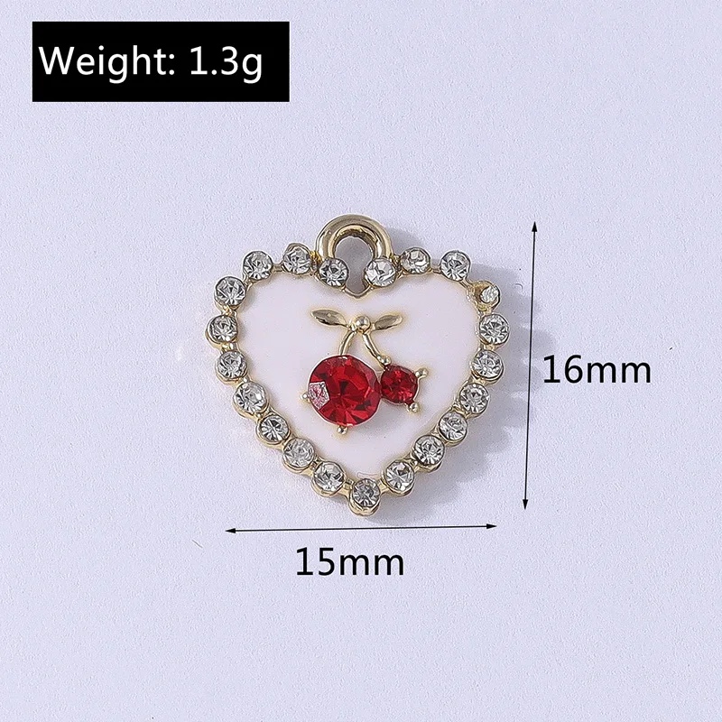 Duarte 20Pcs/Lot Cute Crystal Enamel Cherry Heart Charms Pendants for Jewelry Making Necklaces Earrings Bracelet DIY Crafts Gift