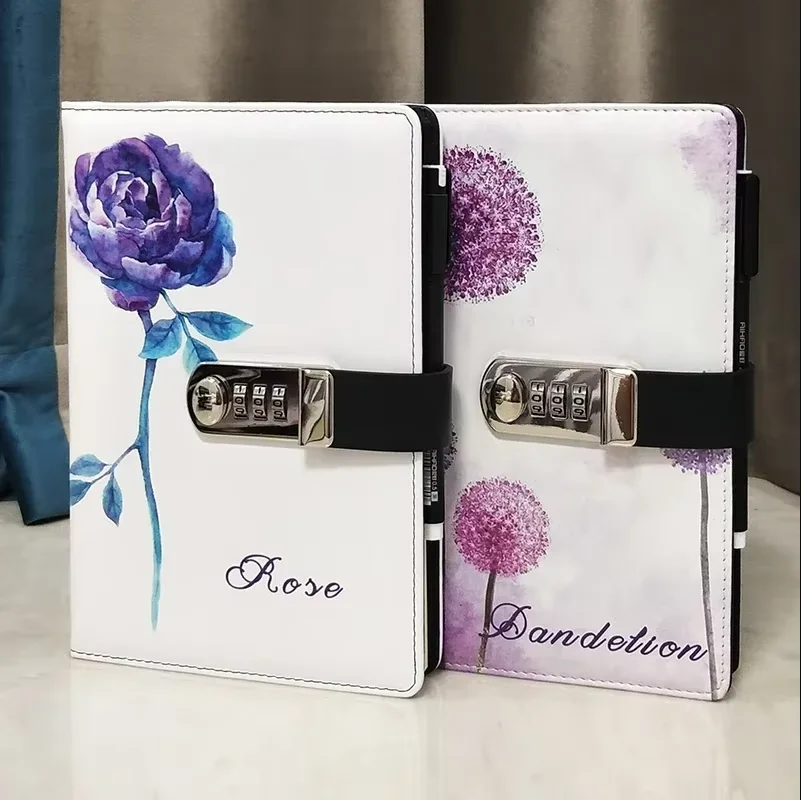 A5 Cute Dandelion Diary with Code Lock Blockade Notepad Girls Password Book Cute Thick Journals Notebooks School School Supplies