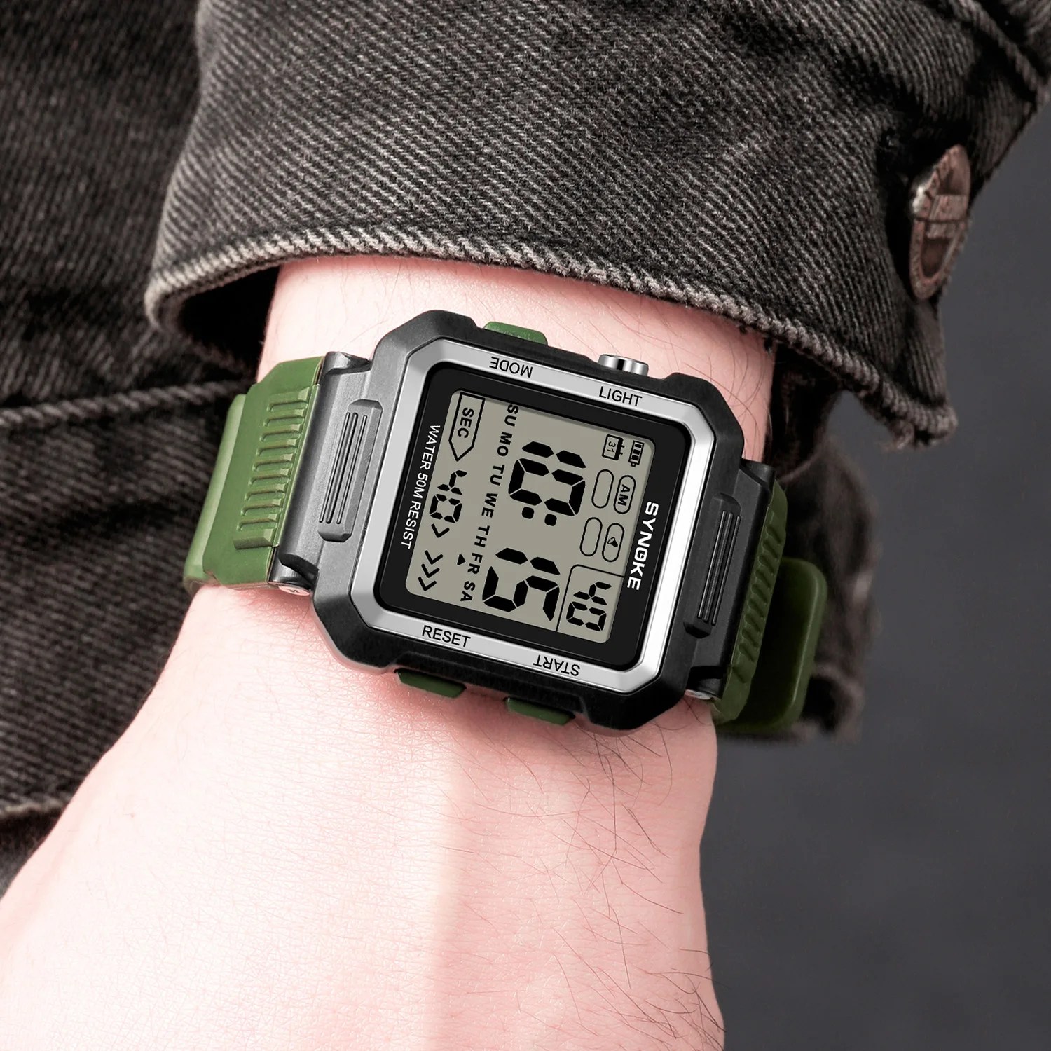 Digital Watches for Men Green Military Waterproof Wristwatch Led Alarm Clocks Reloj De Hombre