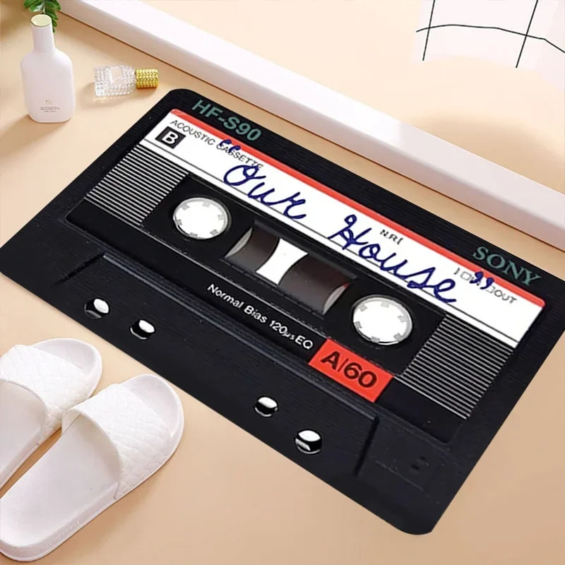 Retro Nostalgic Music Doormat Cassette Tape Record Print Funny Slogan Non Slip Entry Rug Front Door Home Decor Floor Mat