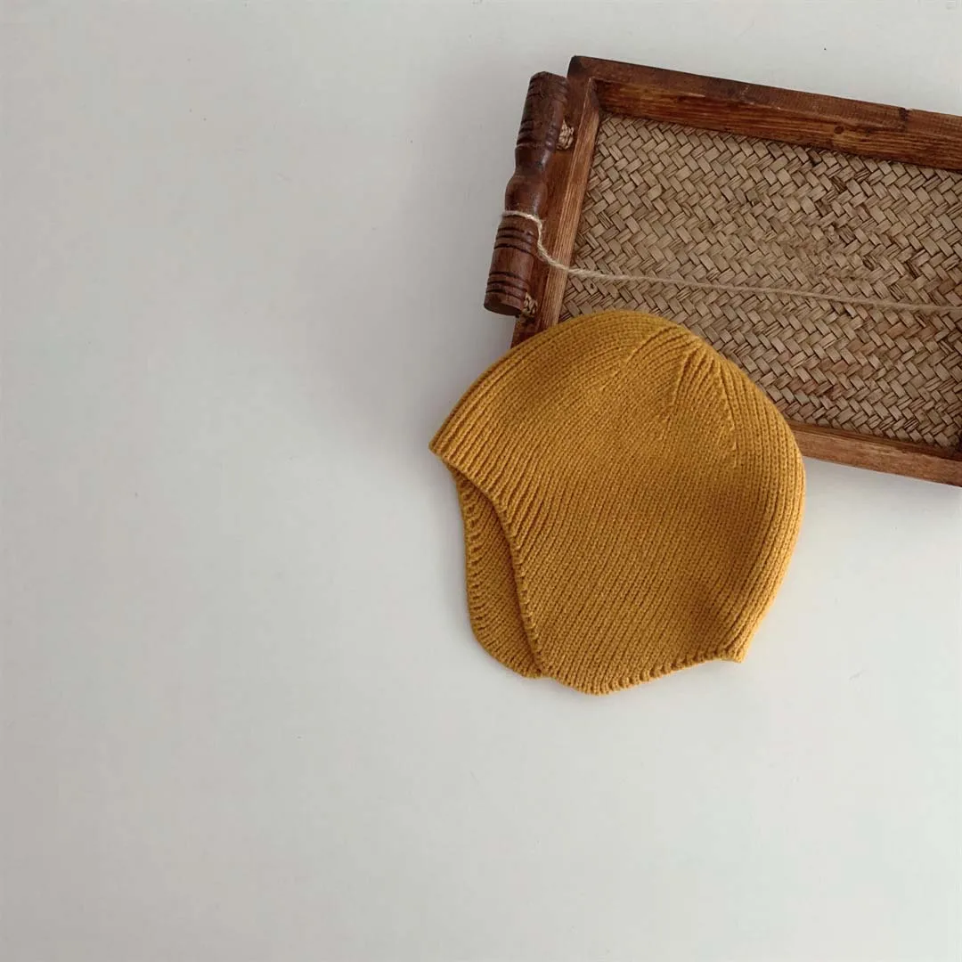 Gorro de punto para bebé, gorro suave de Color sólido, protección para los oídos, cálido, estilo coreano, Otoño, 2024