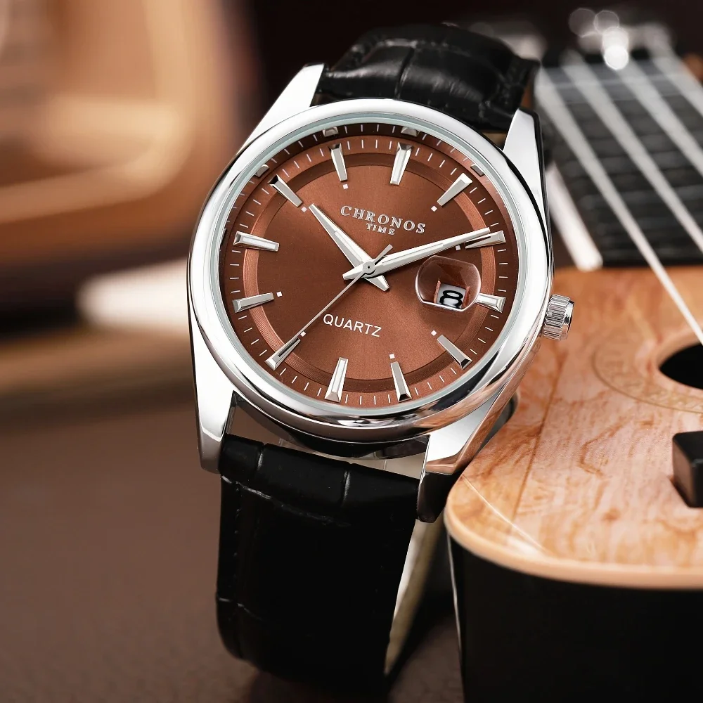 ساعة يد كرونوس كلاسيكية للرجال كوارتز مع تقويم مضيئة وحزام جلدي كاجوال للعمل والترفيه والساعات الرياضية الخارجية #2