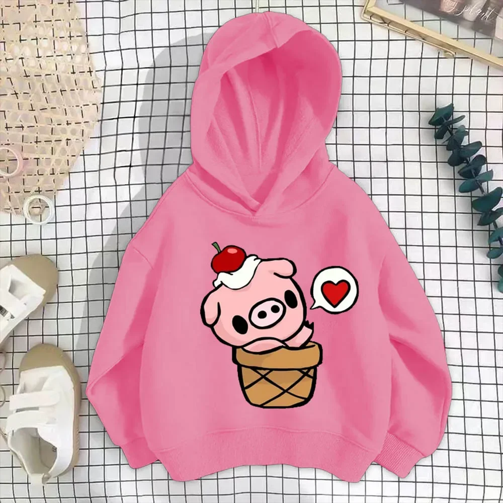 

Children's new cartoon pig simple country tide brand round neck pure cotton loose pullover printed hoodie boys and girls