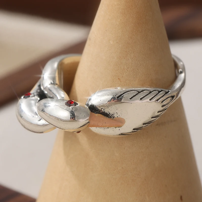 Vintage handgeschnitzter Vogel-Damenring, silberfarbenes Metall, geometrisch, für den täglichen Gebrauch, Party-Schmuck, Jubiläumsgeschenk – Detail 1