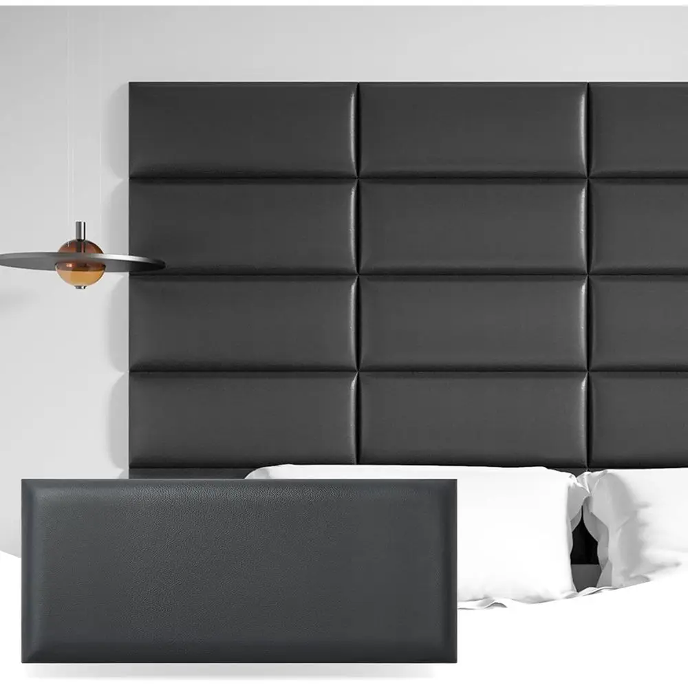 

3D Upholstered Wall Panels - Pack of 4, 9.84 x 23.62 Peel and Stick Black Panels