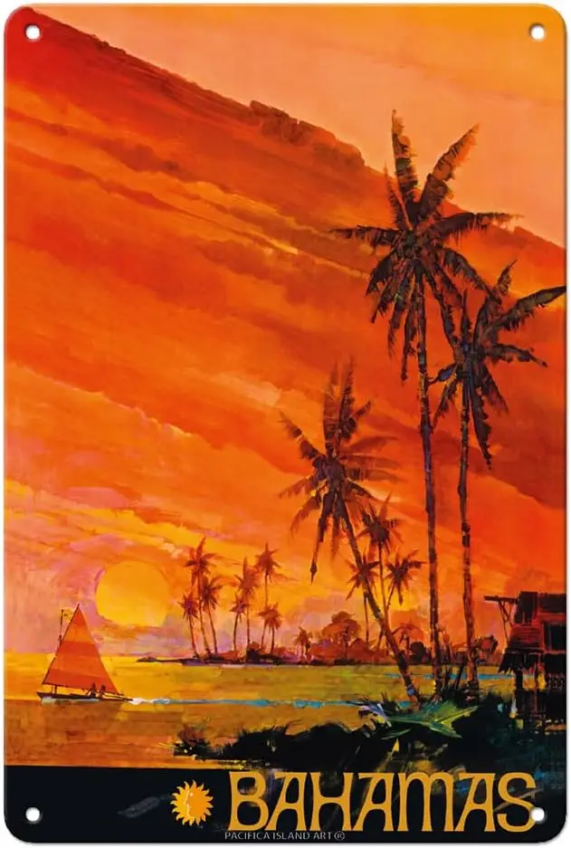 Pacifica Island Art Bahamas - National Airlines - Vintage Airline Travel Poster c.1960s - 8 x 12 inch Vintage Metal Tin Sign