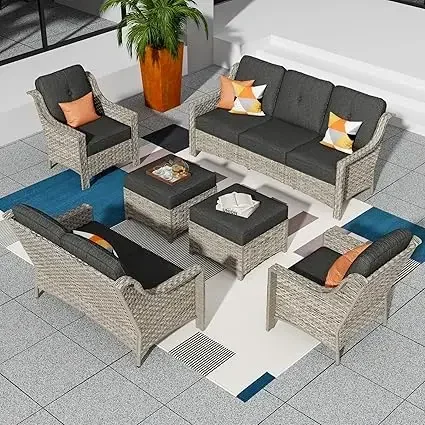 

Wicker Outdoor Furniture Patio Conversation Outside Rattan Sofa Set for Garden,Poolside,Backyard,Deck