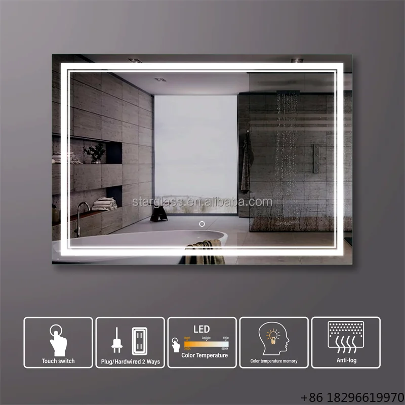 

Frameless Rectangle LED Smart Bathroom Touch Vanity