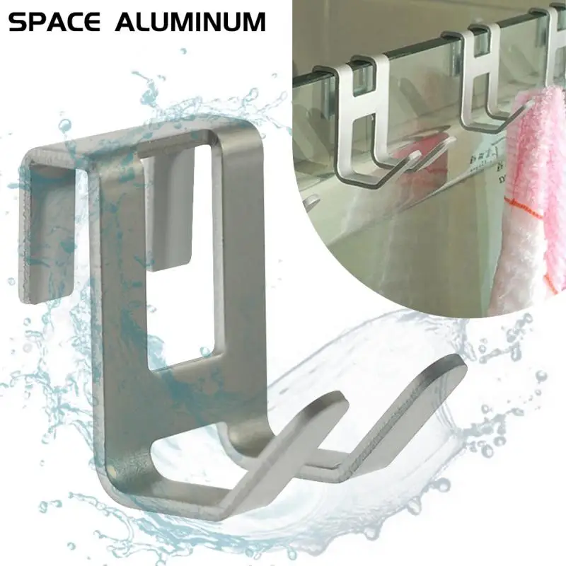 H Shape Door Hooks Space Aluminum Glass Free Hole Hanger Shower Towel Rack Key Holders Kitchen Bathroom Shelf Home Organizers