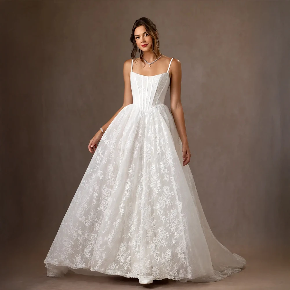 Customized Floral Lace Wedding Dress Corset A-line Bridal Dress Romantic Bridal Gown for Classic Wedding Ceremonies