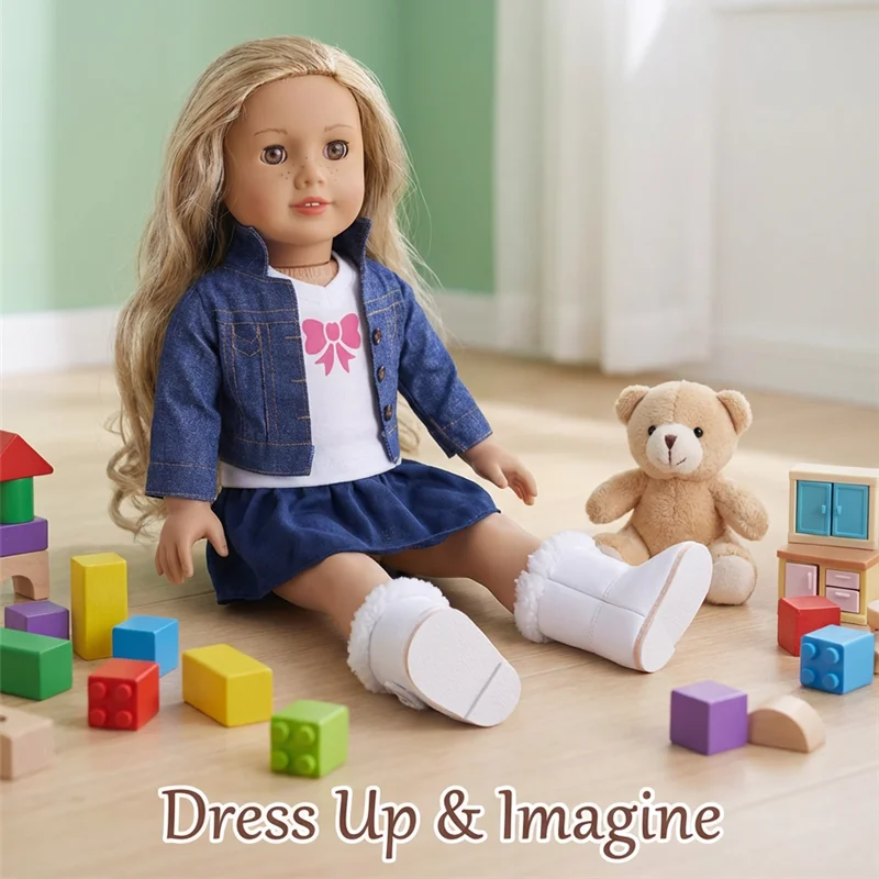 18-Zoll American Girl Puppen-Outfit Kleidung Rosa Schleifenrock Kleid Jeansjacke Set 43cm Babypuppe Reborn-Puppen Kleidung ﻿