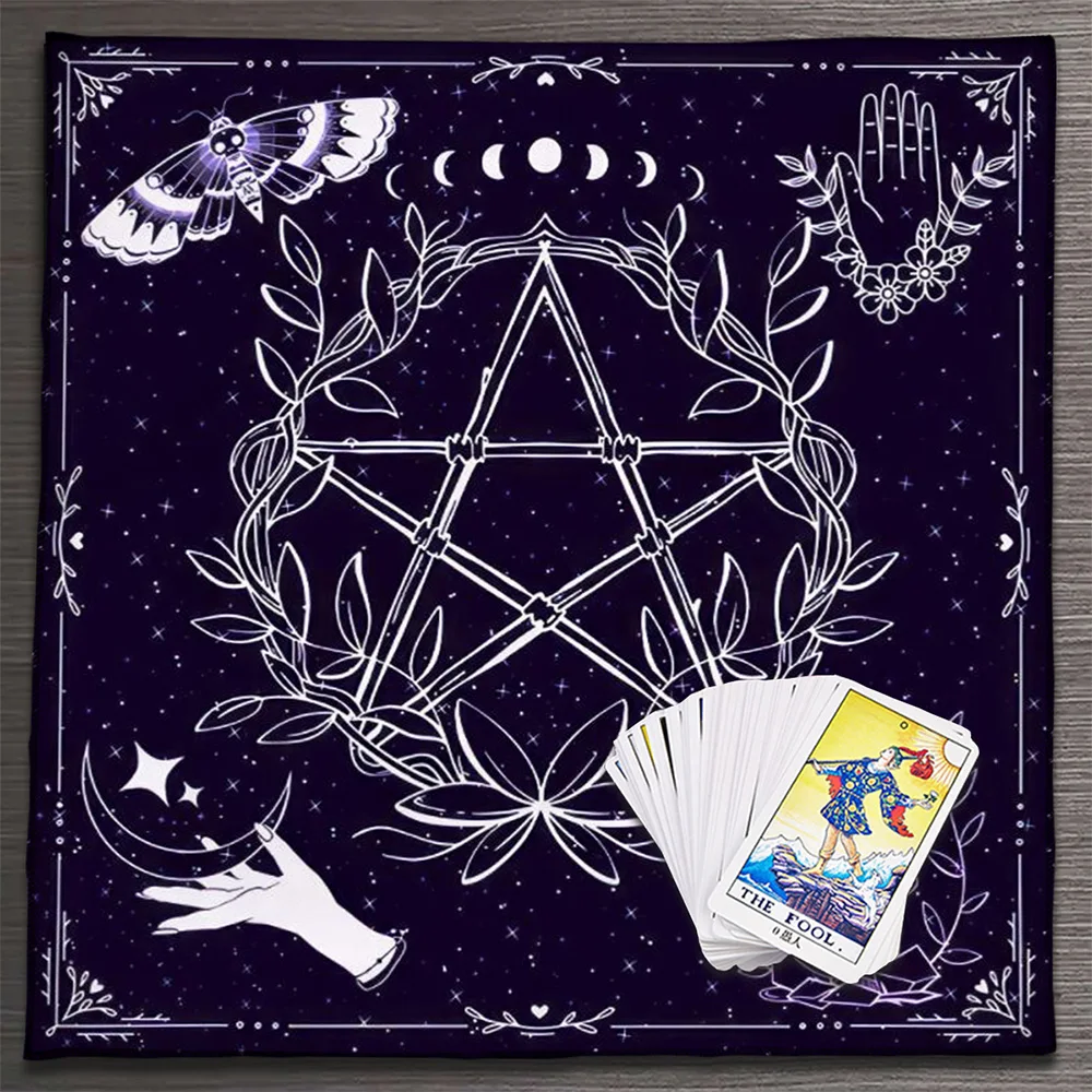 Tarot Cloth Pentagram Moon Phase Luna Death Head Moth Tarot Tablecloth Oracle Mat Card Pad Divination Altar Cloth Wall Rug