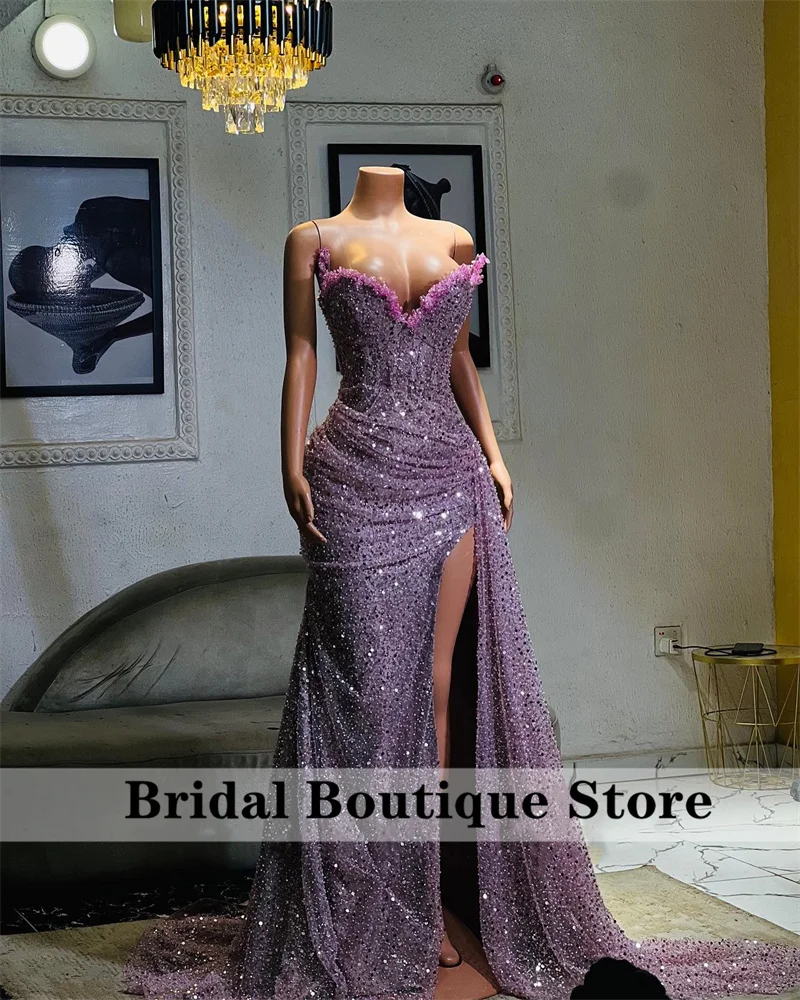 Exquisite Purple Evening Dresses Glitter Beading Crystals Wedding Engagement Reception Party Formal Prom Gowns Customized