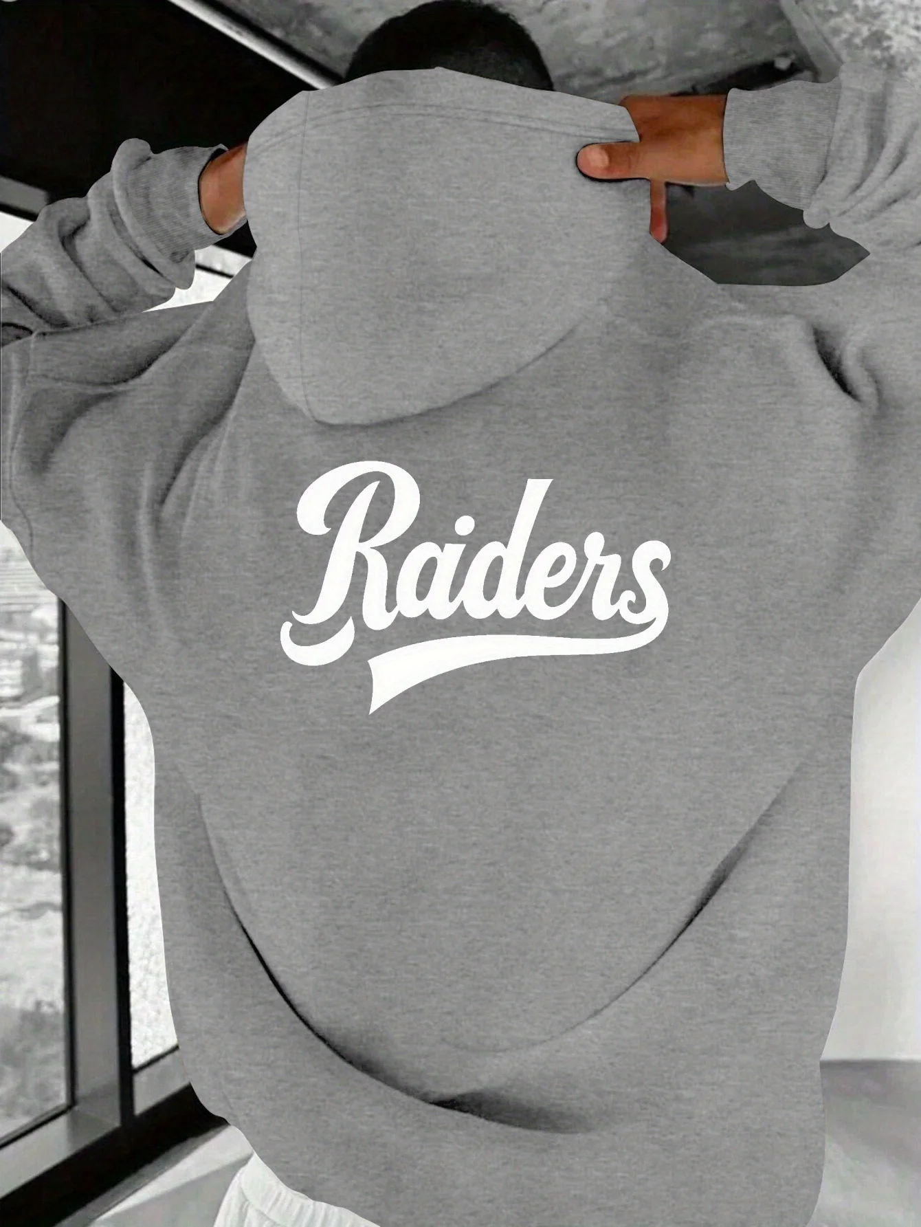 سويت شيرت رجالي كاجوال بغطاء للرأس مع طباعة النصي من Raiders، فضفاض بقلنسوة، قابل للغسل في الغسالة في الخريف والشتاء في الهواء الطلق #1