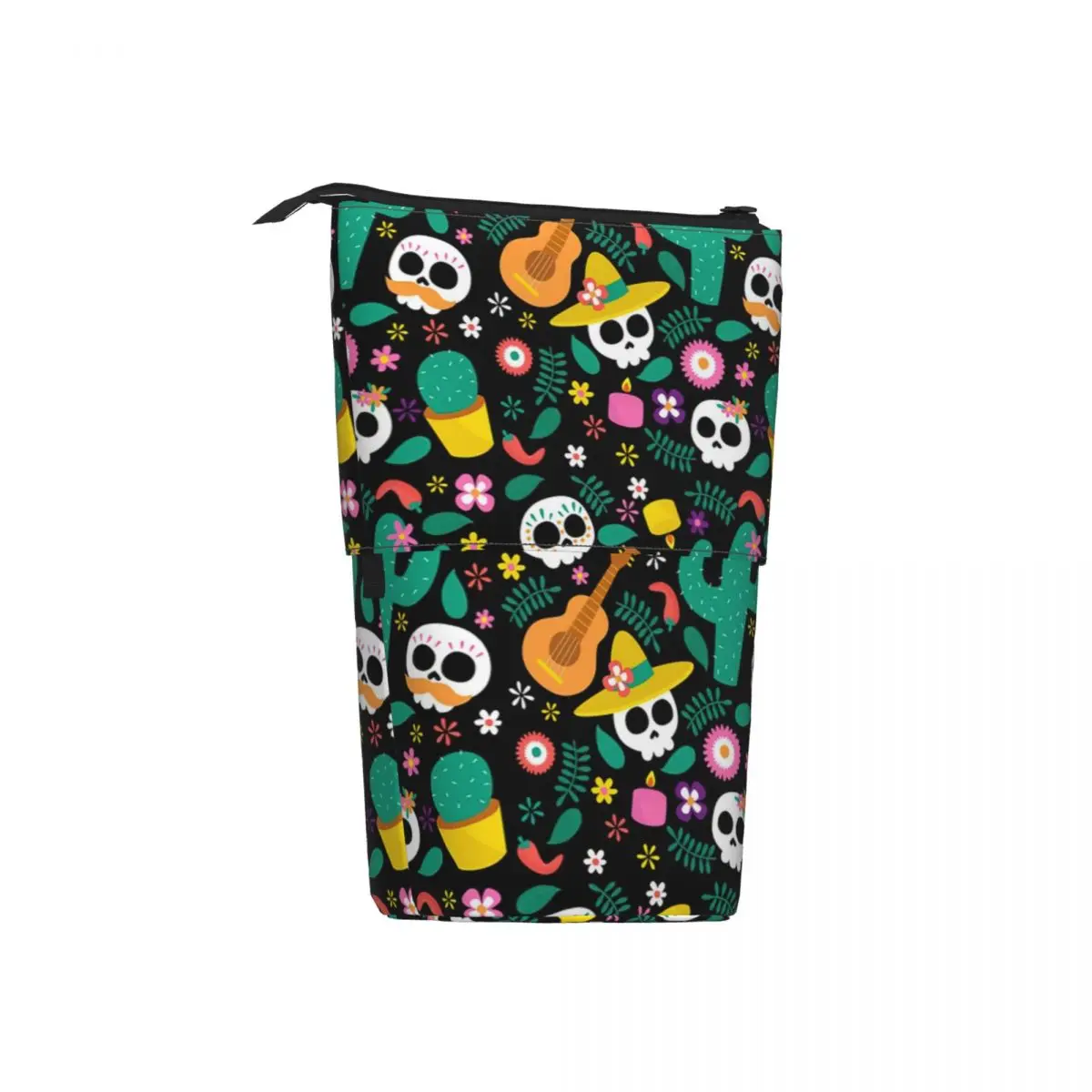 Boîte à Stylos Rétractable avec Motif de Crâne de Sucre Calavera, Étui à Crayons avec Fermeture Éclair pour Étudiant, Cadeau Floral pour Amoureux de la Décoration Mexicaine