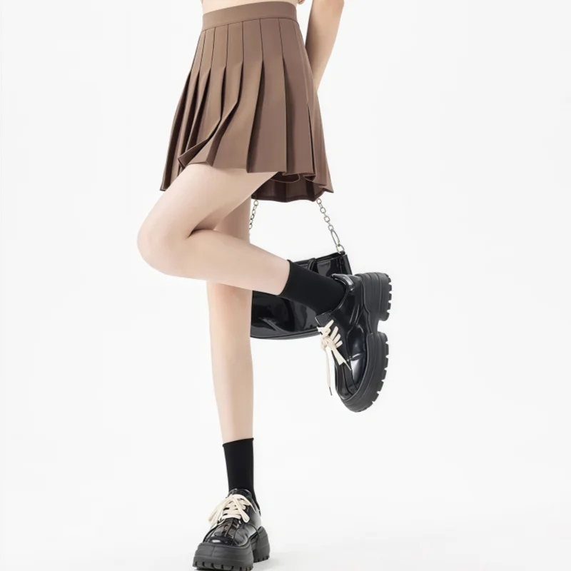 하이 웨이스트 플리츠 스커트 한국 스타일 미니 드레스 빈티지 솔리드 컬러 a 라인 스커트 학생 세련된 슬리밍 디자인