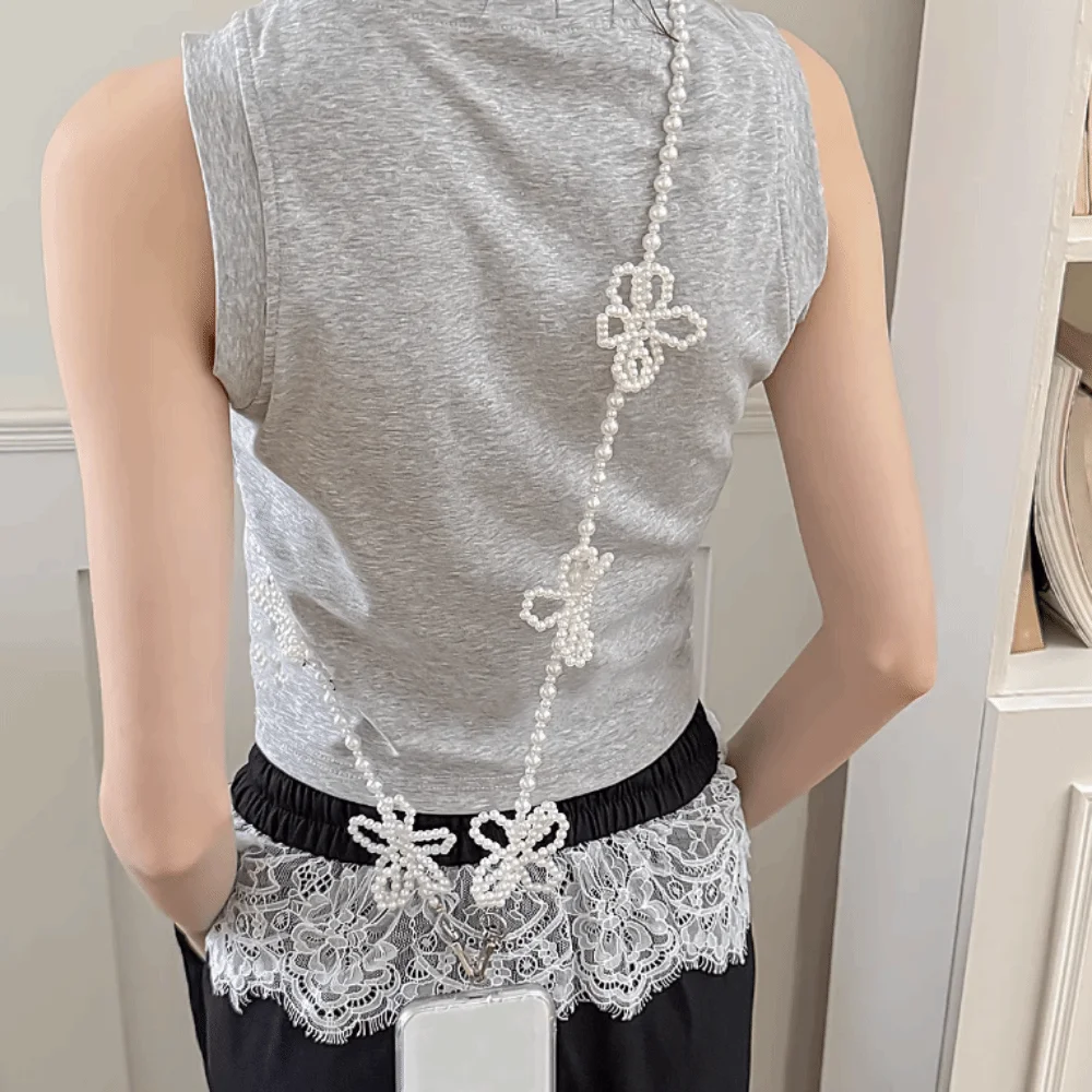 

Pearl Beads Phone Lanyard Bowkont Anti Loss Beaded Phone Chain Colorful Long-style Mobile Phone Crossbody Strap Keychain Pendant