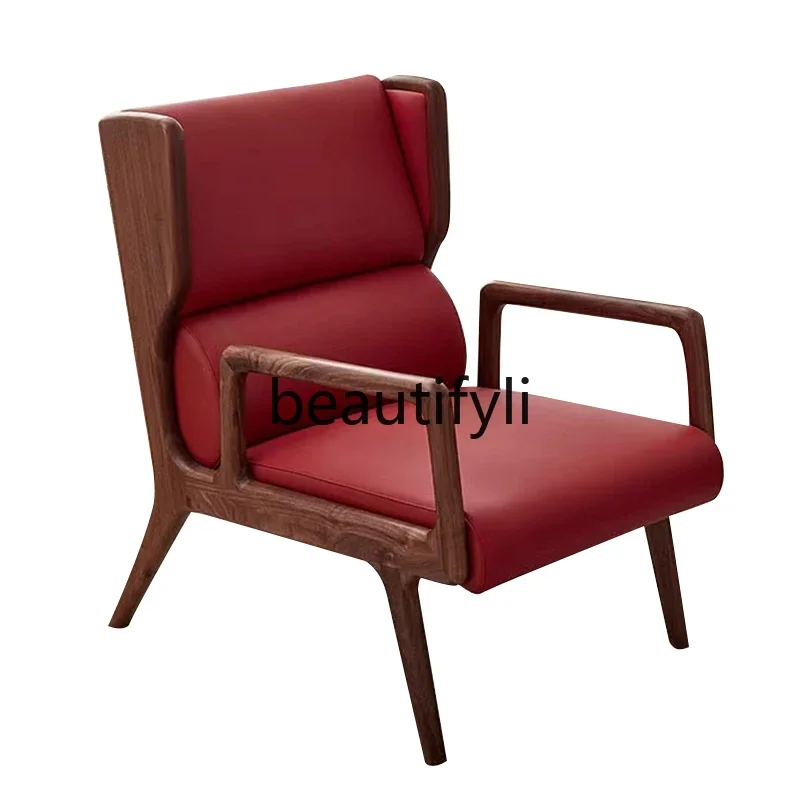 

Chinese walnut solid wood chair single living room leisure chair balcony designer medieval sofa chair