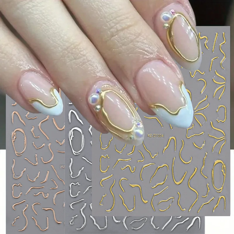 1 unidad de pegatinas metálicas 3D inspiradas en Y2K, diseños geométricos de mármol y bronceado, deslizadores de uñas autoadhesivos, manicura brillante DIY