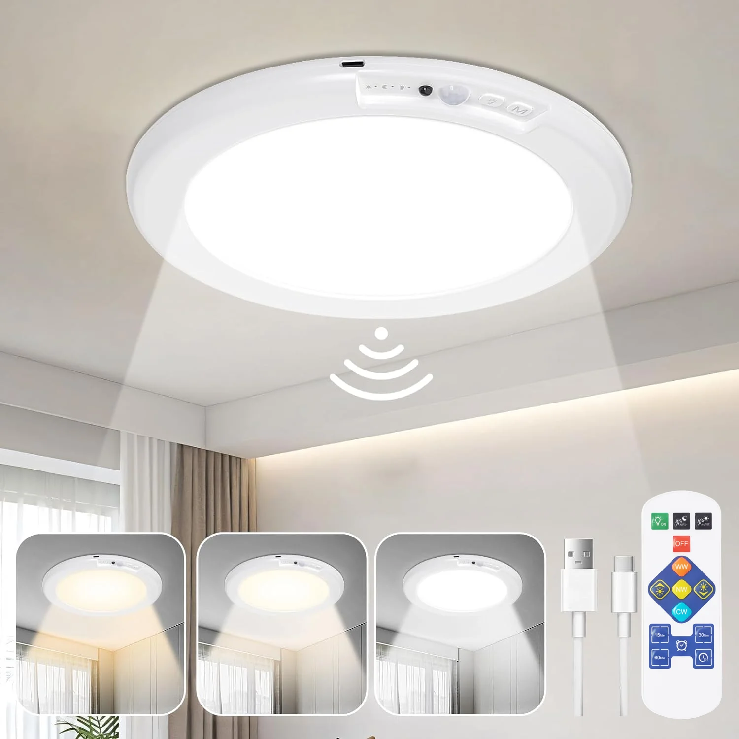 

Потолочный светильник 1P/2P с дистанционным управлением, диммируемый, светодиодный, с датчиком движения, ночник для прихожей, спальни, коридора, домашний потолочный светильник