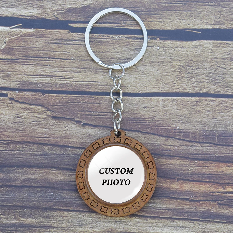 Diy Luminous Keychains Custom Logo Photo Glass Key Chain Personalized Glow In The Dark Wooden Keyring Gift Customized Products