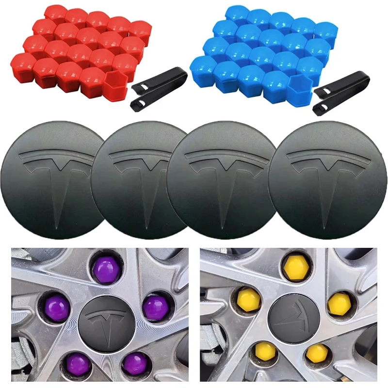 

25pcs 29pcs 56mm Matte Black Car Wheel Center Hub Caps for Tesla Model 3 Y S X Tire Lug Nut Protective Covers Styling Decoration