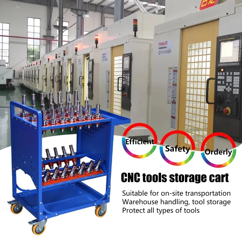 منظم عربة تخزين أدوات CNC المحمول باللون الأزرق BT40، عربة خدمة أدوات CAT40 مع مركز تصنيع المستودعات لرف أدوات العجلات