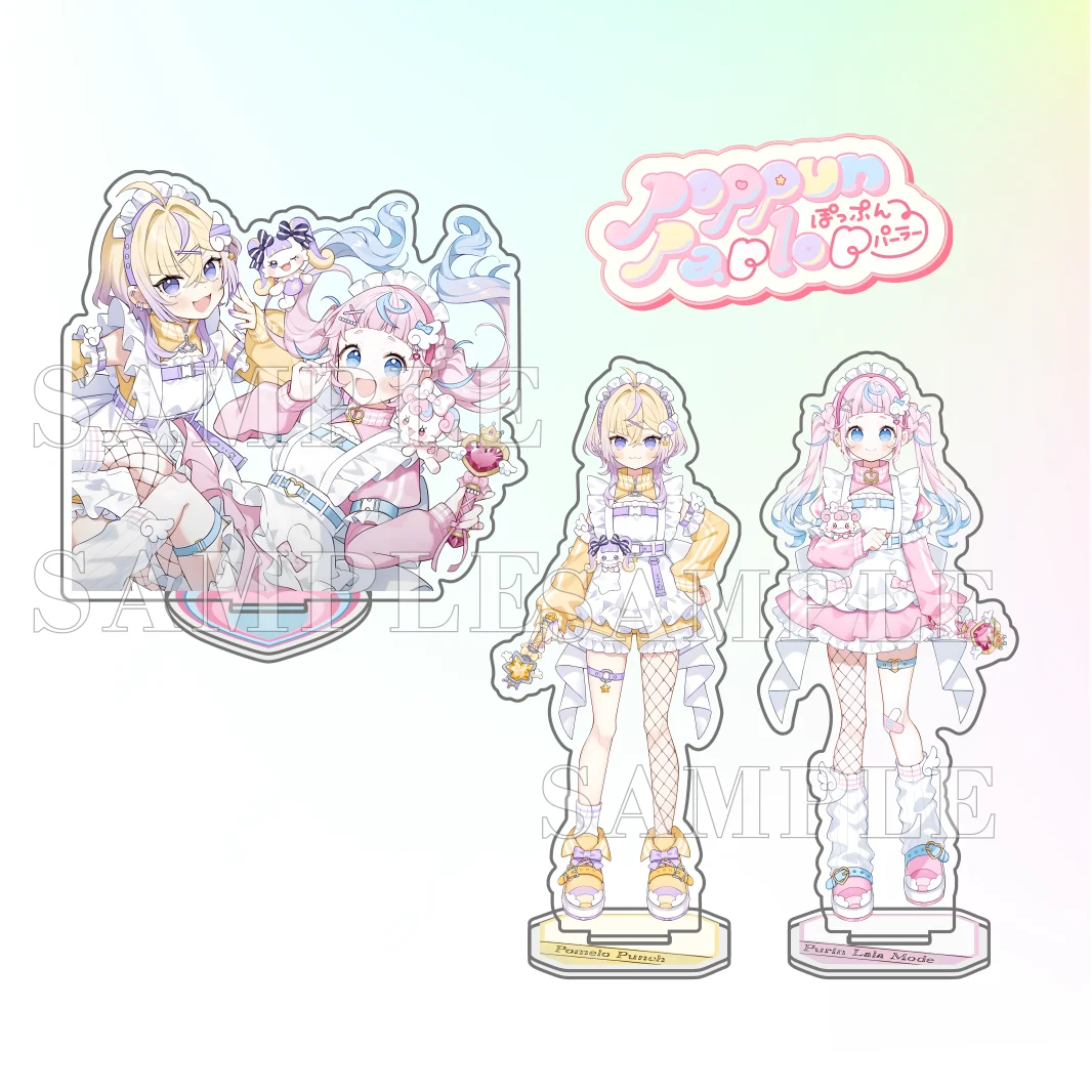 VTuber poppun parlor 13~15CM Support en acrylique Purin Lala Mode/Pomelo Punch Ornements de bureau Porte-clés Cadeaux