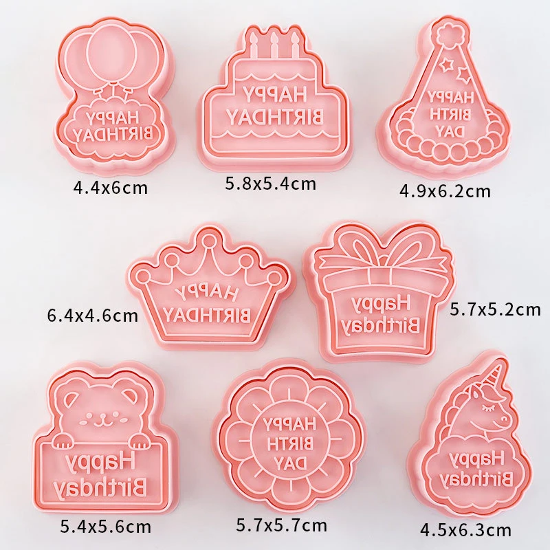 8Pcs Foremki do ciastek na Happy Birthday Plastikowe foremki do ciastek z kreskówek Wyroby cukiernicze Stempel do ciastek Narzędzia do pieczenia ciasta