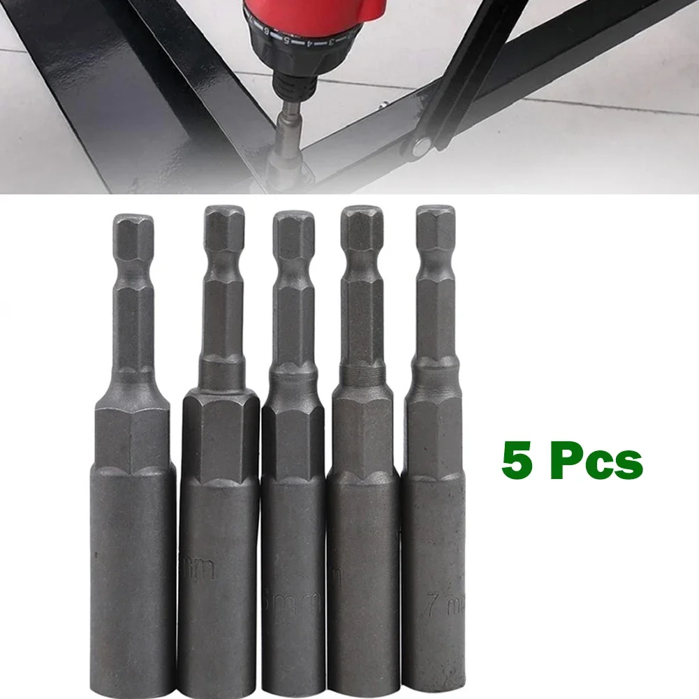 5pcs Hex Socket Sleeve Nozzles Nut Driver Set Drill Adapter Electric Screwdriver Nut Driver Socket Screwdriver Tool 6/7/8/9/10mm