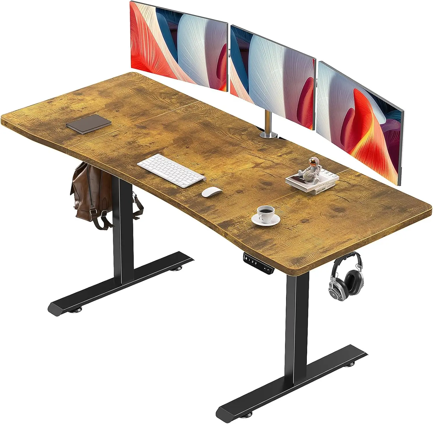 63x28 Inch Electric Standing Desk, Sit to Stand Adjustable Height, Wooden Desktop for Home Office Study and Gaming