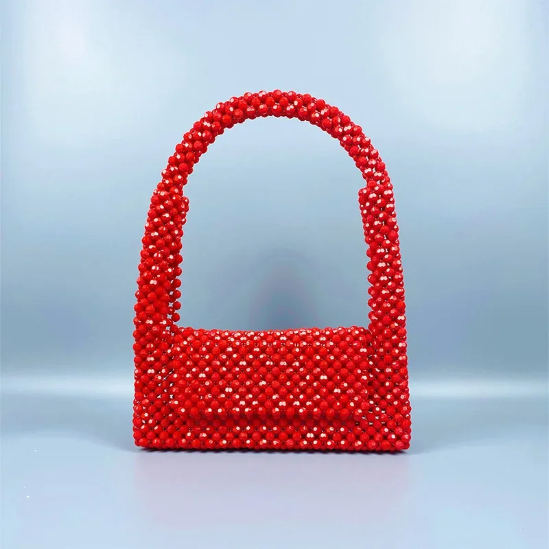 

2023 New Summer Red Premium Acrylic Handmade Women's Bag Beaded Weave Mobile Handheld Shoulder Bags for Women Customization