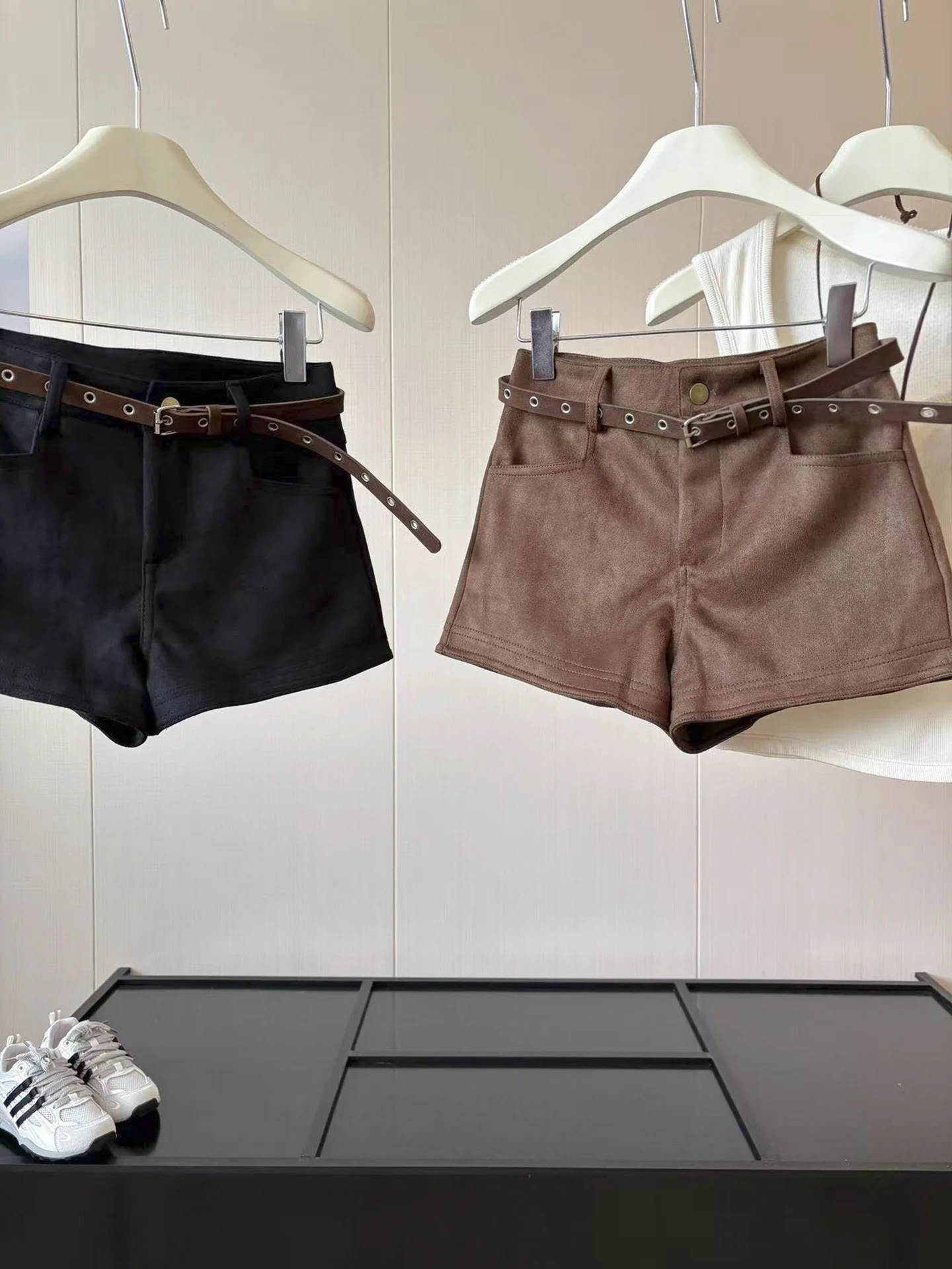 DIYI Coffee Suede Short Pants Women's Autumn New American Hot Girl Style A-Line Boot Pants Wide Leg Pants Commute Style High ...