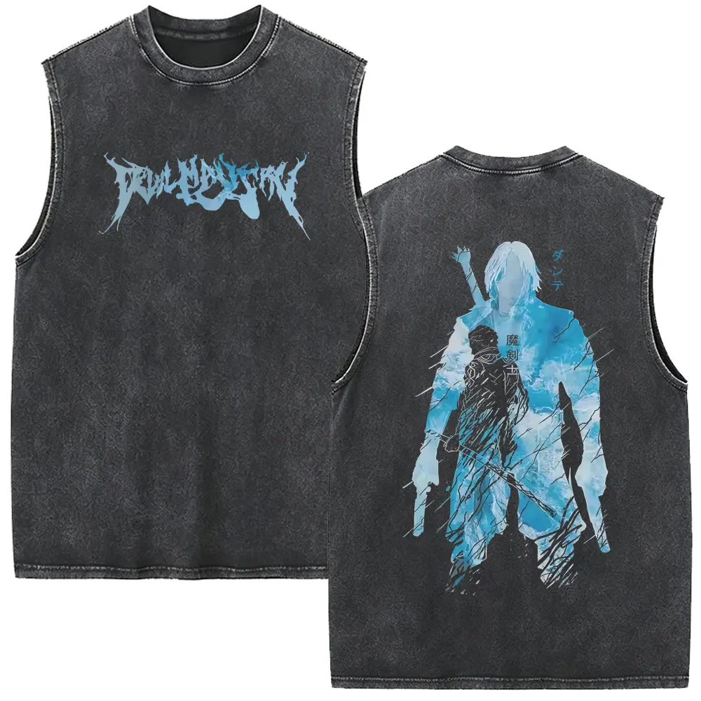 Game Devil May Cry Dante Merch Vintage Washed Tank Tops Men Women Gothic Casual Oversized Sleeveless Vest Male Cosplay T-shirt