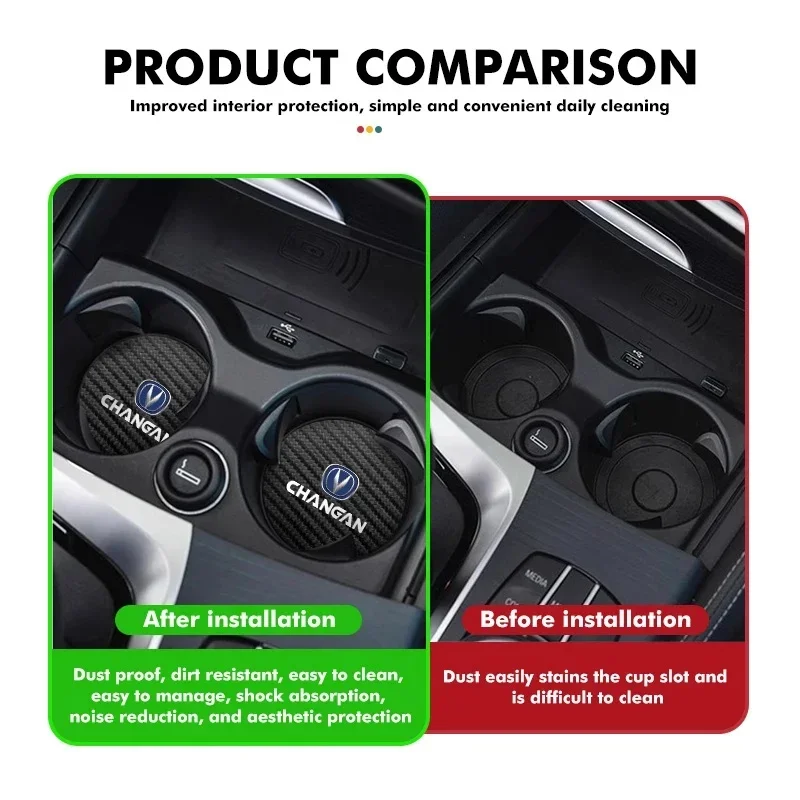 2pcs  Carbon Fiber Car Cup Holder Mat Anti Slip Heat Resistant Coaster For Changan CS75 PLUS CS55 PLUS UNI-V CS35
